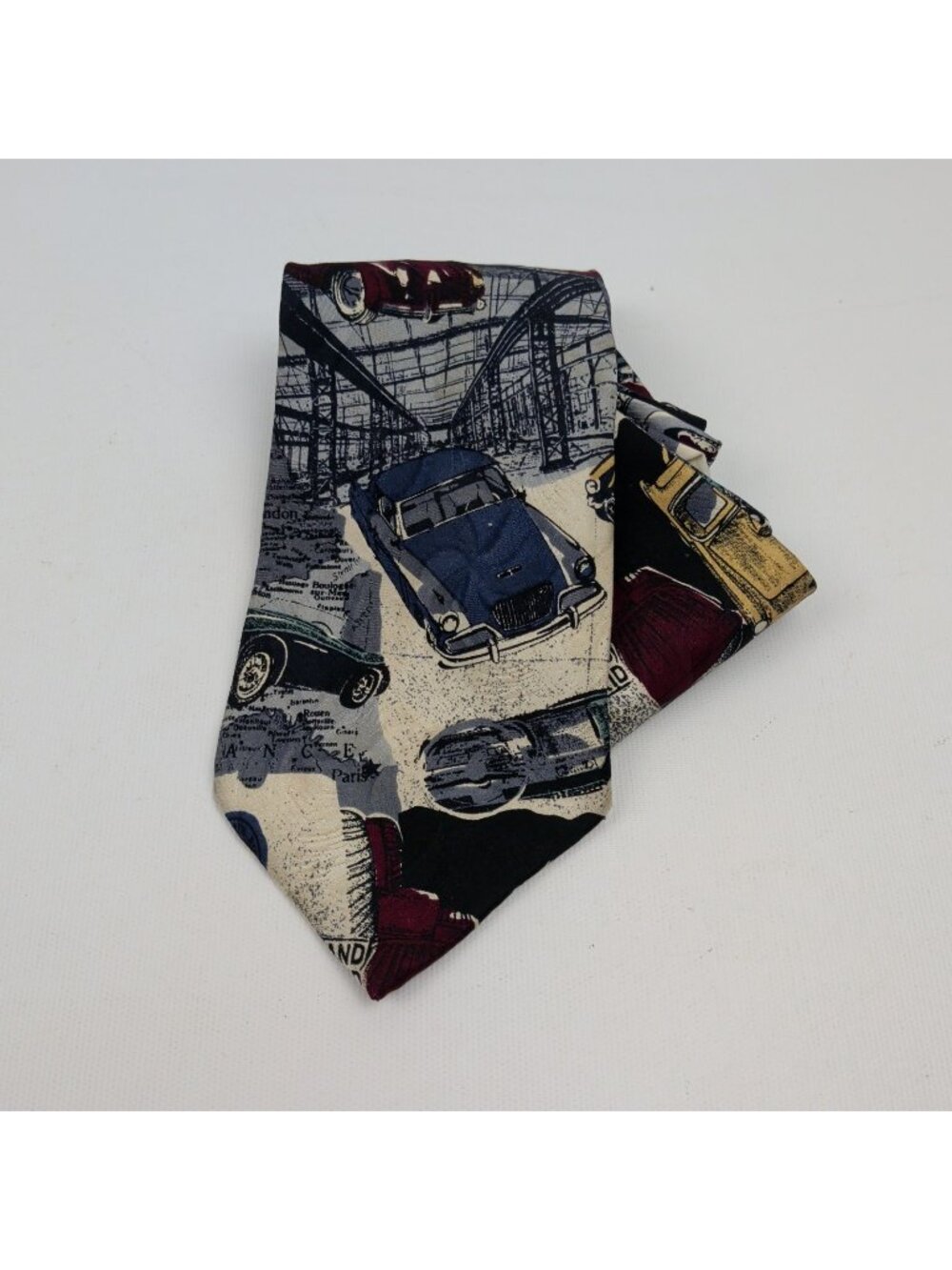 Vintage Gant Silk Tie Retro European Map Cars Racing Novelty Preppy Classic